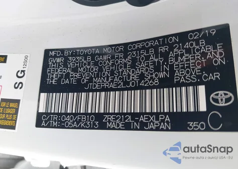 2020 Toyota Corolla Le from USA, damaged, VIN JTDEPRAE2LJ014268